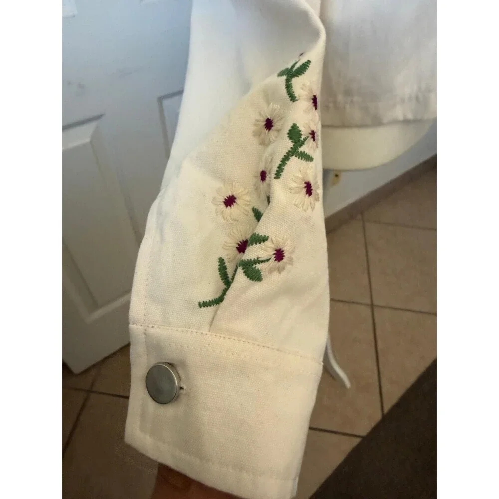 Dolan Jacket Women's XL Cream Embroidered Floral Denim Button Front Boho Rodeo